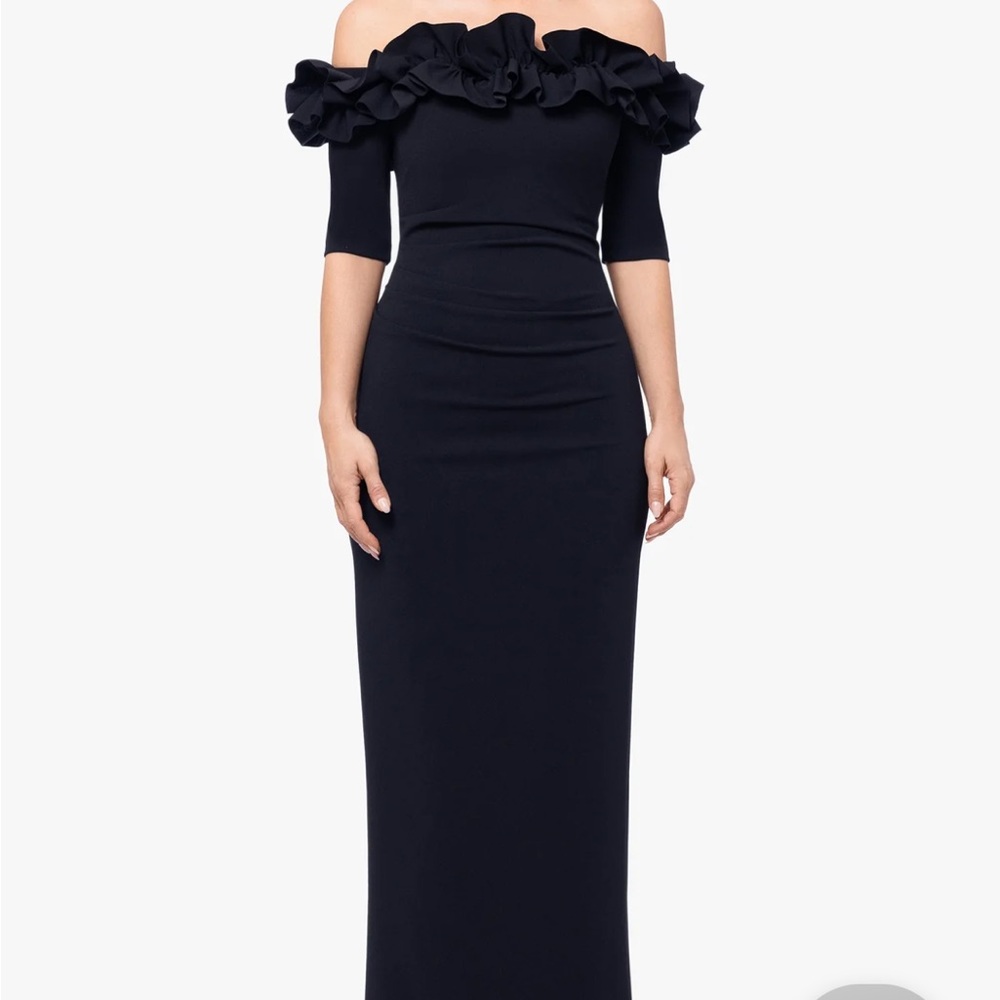 Xscape Black Strapless Ruffle Dress